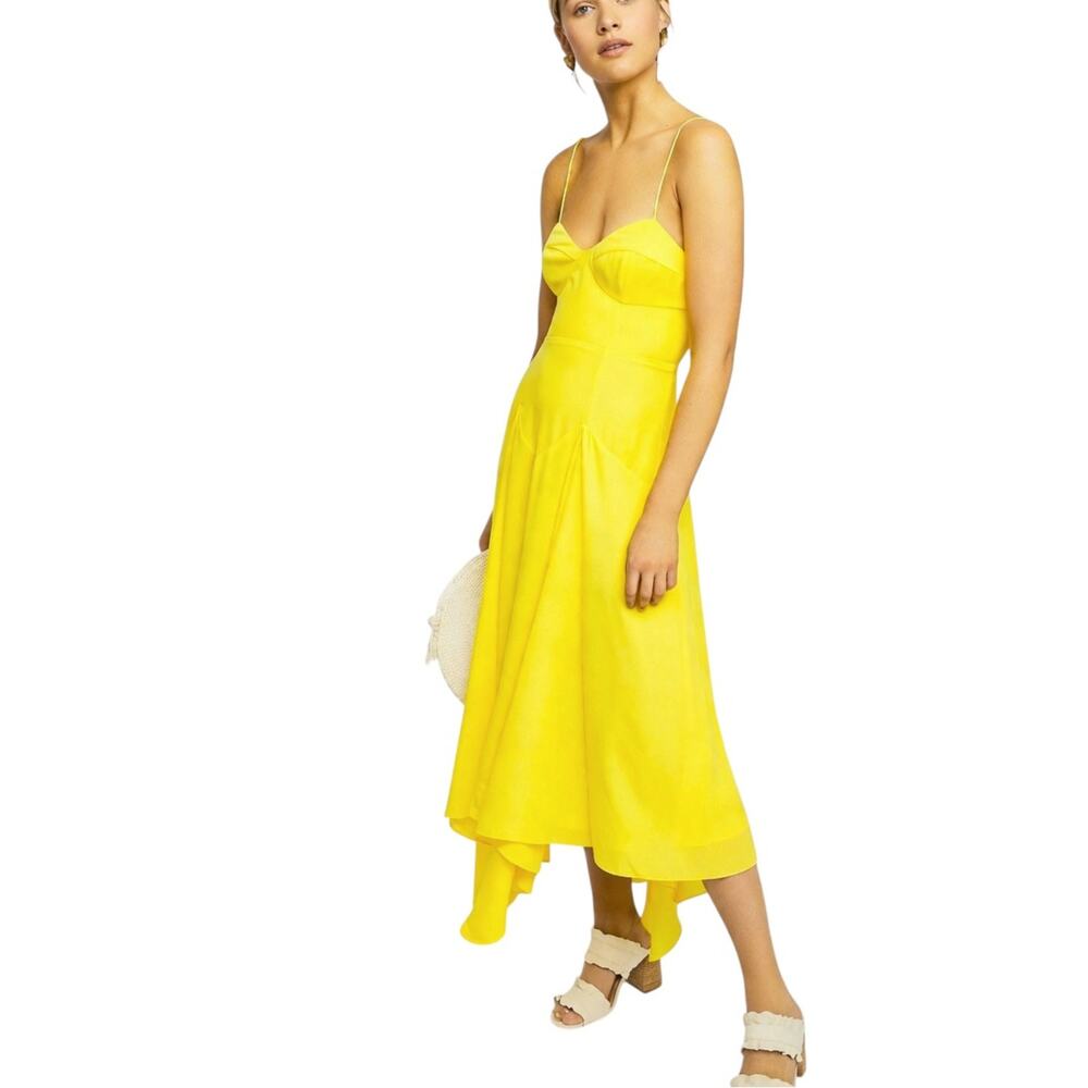 Fame & Partners The Dean Midi Dress Women's 4 Yellow Satin Hi-Lo